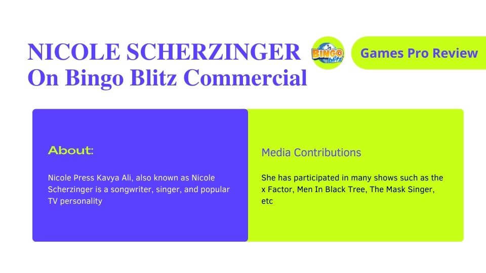 NICOLE SCHERZINGER On Bingo Blitz Commercial