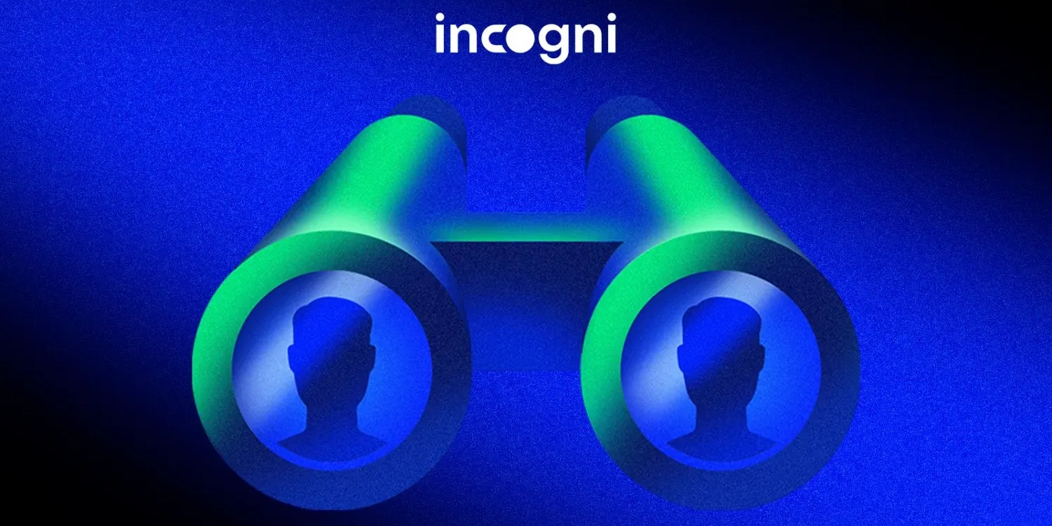 Incogni protege seus dados pessoais e de sua família | A infografia mostra um par de binóculos a olhar para uma pessoa e o logótipo Incogni