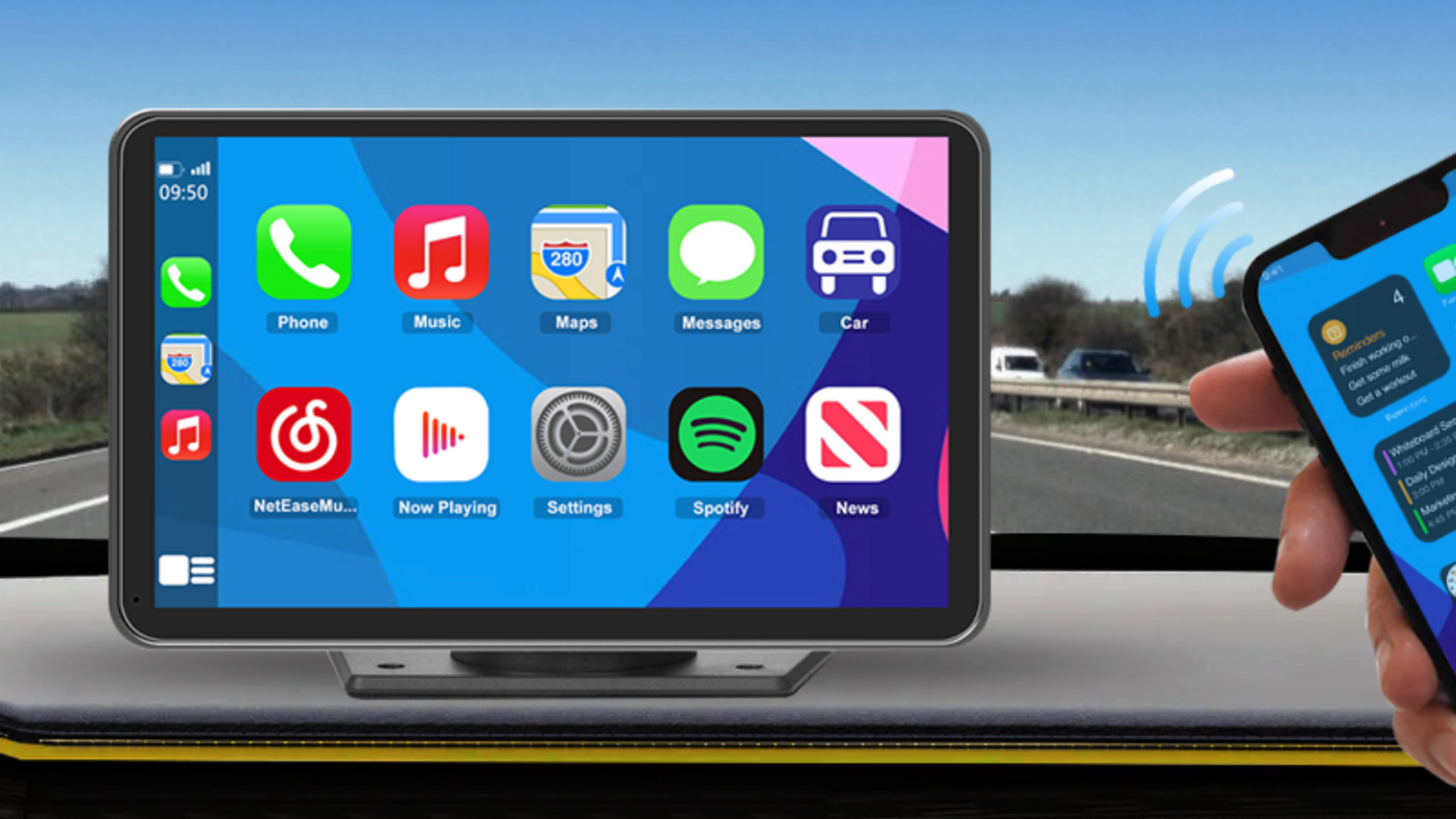 Estéreo portátil sem fio para carro Carplay